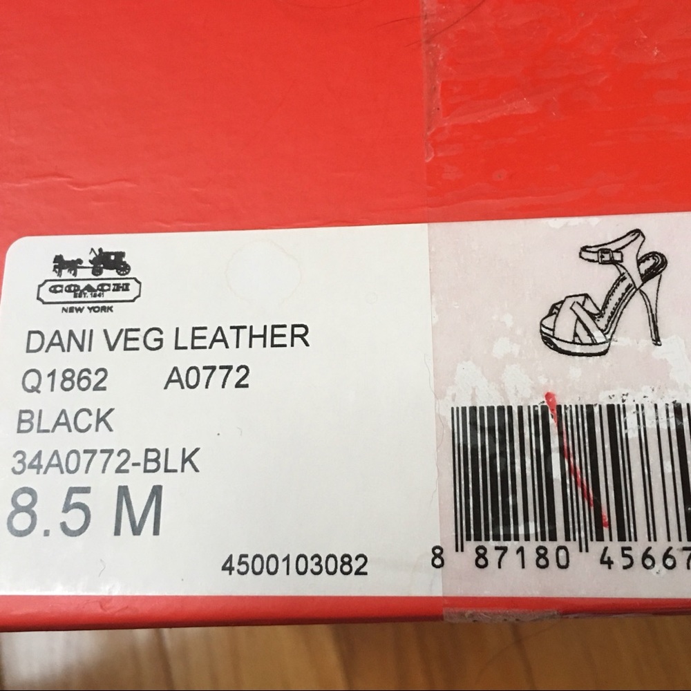 Coach 8.5 Dani Veg Leather Black Platforms Sandals - Picture 7 of 10